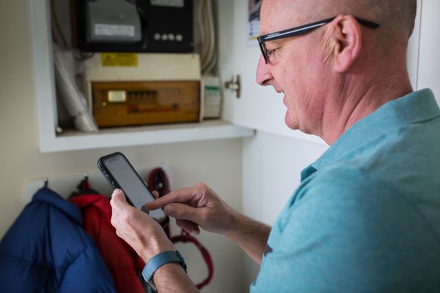 A man checking his solar inverter